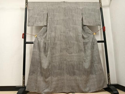 平和屋着物●訪問着　よろけ縞　黒地　正絹　逸品　AABJ3869ph
