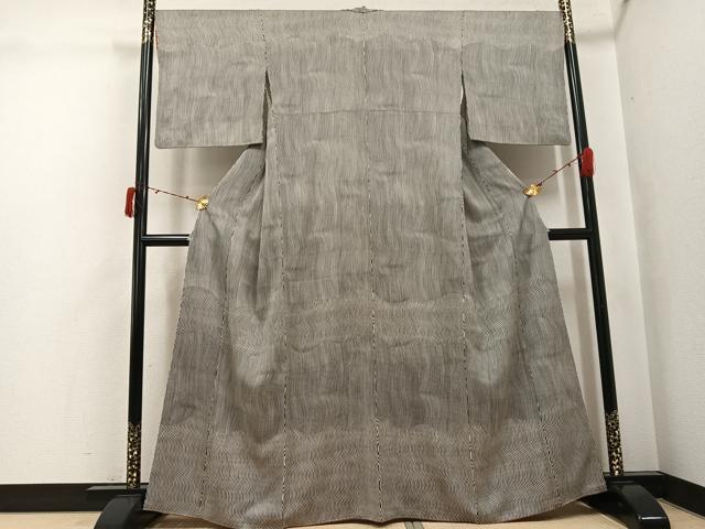 平和屋着物●訪問着　よろけ縞　黒地　正絹　逸品　AABJ3869ph