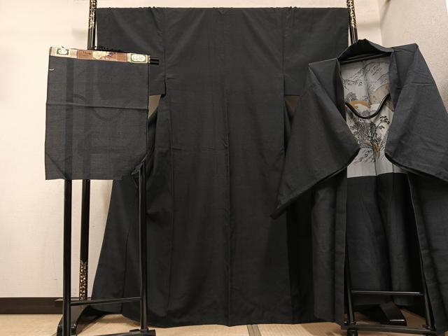 平和屋着物●男性　本塩沢　やまだ織　アンサンブル　110亀甲　総詰め　悠紀　証紙付き　正絹　逸品　AABJ3873ph