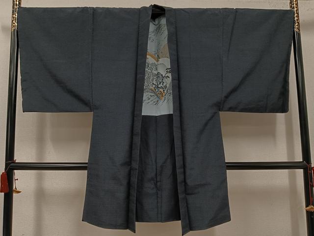 平和屋着物●男性　本塩沢　やまだ織　アンサンブル　110亀甲　総詰め　悠紀　証紙付き　正絹　逸品　AABJ3873ph