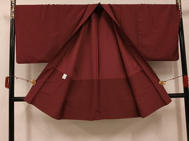 平和屋着物●男性　色無地　アンサンブル　鳶色　洗える着物　AABJ3874ph