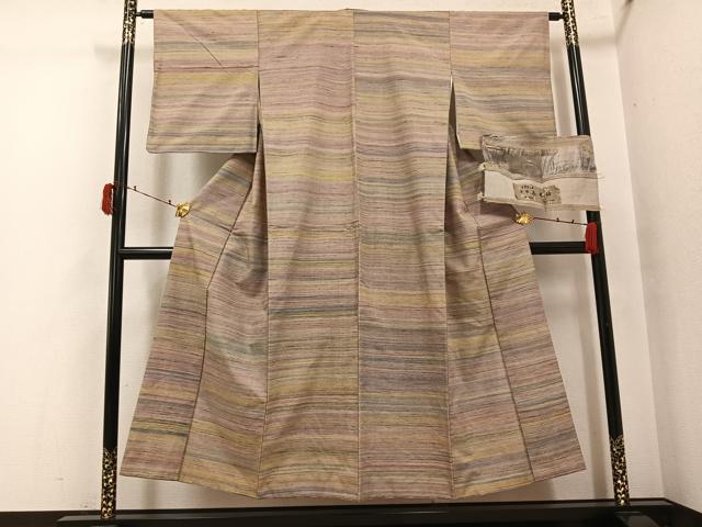 平和屋着物●本場長井紬　手織り　草木染　霞文　証紙付き　正絹　逸品　AABJ3876ph