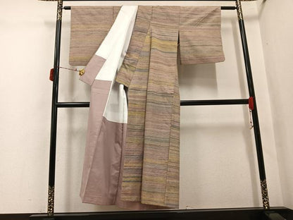 平和屋着物●本場長井紬　手織り　草木染　霞文　証紙付き　正絹　逸品　AABJ3876ph