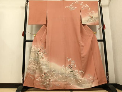 平和屋着物●訪問着　友禅　作家物　飛鶴草花文　暈し染め　金銀彩　正絹　逸品　AABJ3877ph