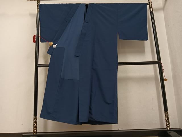 平和屋着物●男性　色無地　鉄御納戸色　洗える着物　AABJ3878ph