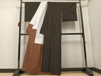 平和屋着物●本場大島紬　変わり格子　正絹　逸品　AABJ3882ph