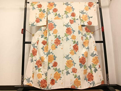 平和屋着物●上質な小紋　地紋起こし　草花文　正絹　逸品　未使用　AABJ3884ph