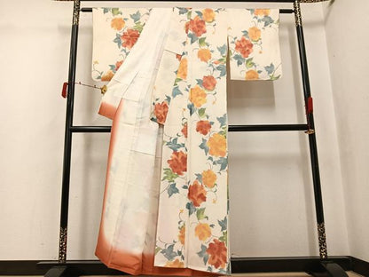 平和屋着物●上質な小紋　地紋起こし　草花文　正絹　逸品　未使用　AABJ3884ph