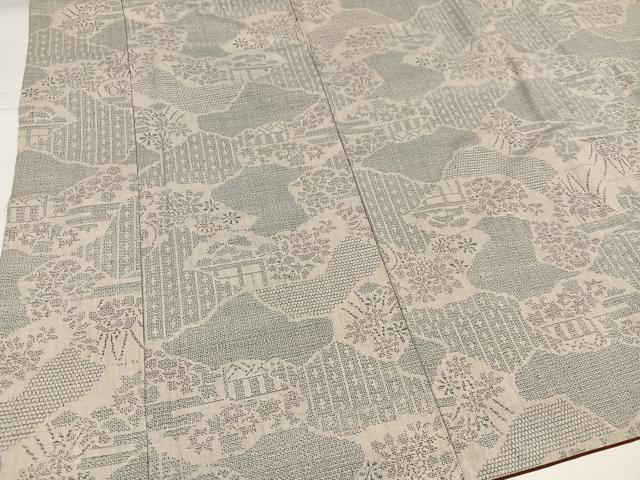 平和屋着物●本場結城紬　重要無形文化財　100亀甲　草花文　正絹　逸品　AABJ3885ph