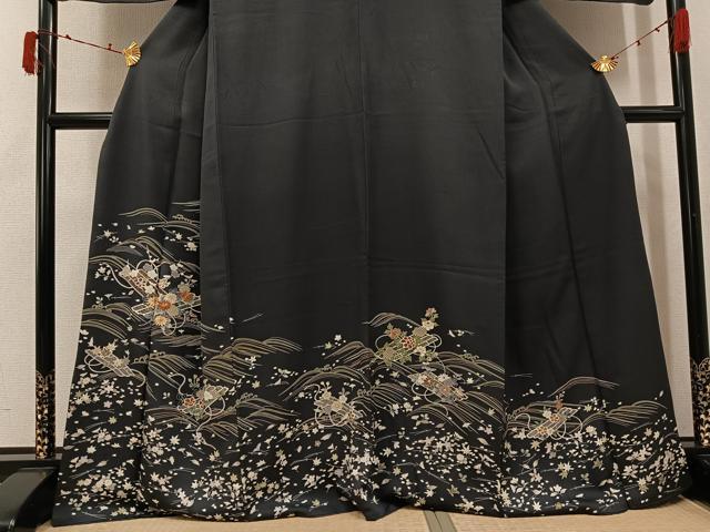 平和屋着物●訪問着　駒刺繍　花筏文　金彩　正絹　逸品　AABJ3886ph