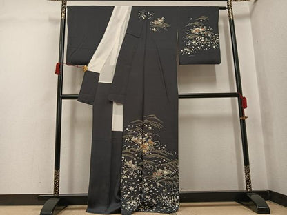 平和屋着物●訪問着　駒刺繍　花筏文　金彩　正絹　逸品　AABJ3886ph