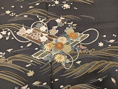 平和屋着物●訪問着　駒刺繍　花筏文　金彩　正絹　逸品　AABJ3886ph