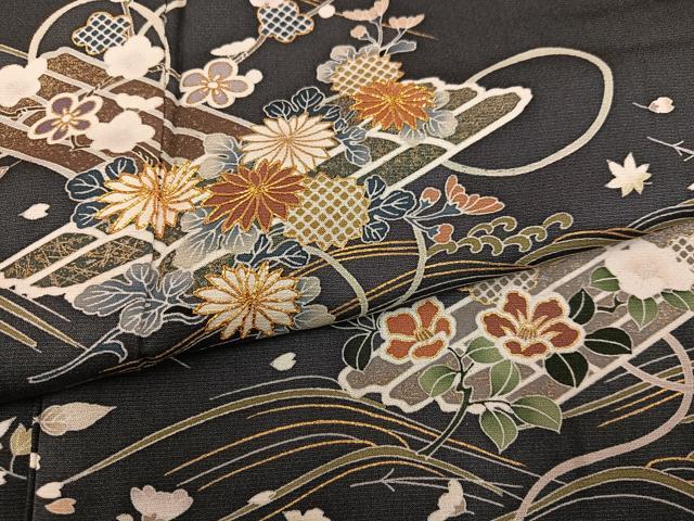 平和屋着物●訪問着　駒刺繍　花筏文　金彩　正絹　逸品　AABJ3886ph