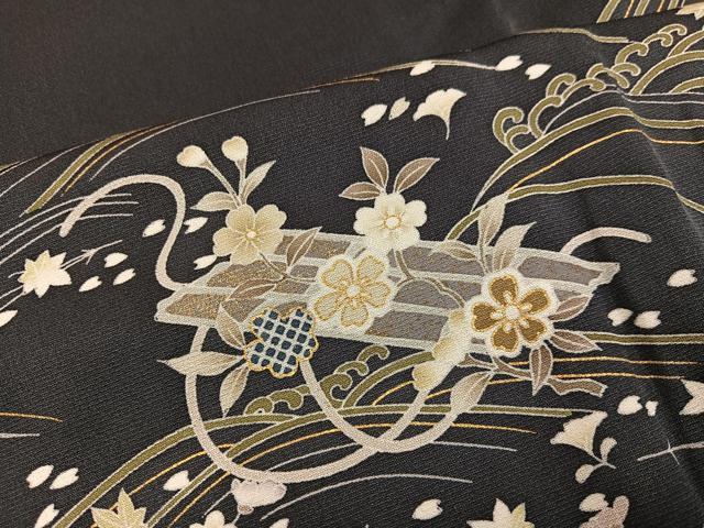 平和屋着物●訪問着　駒刺繍　花筏文　金彩　正絹　逸品　AABJ3886ph