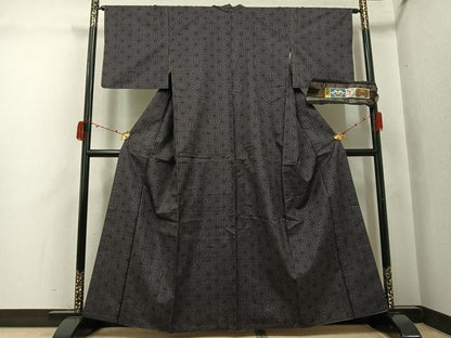 平和屋着物●本場大島紬　古代染色純泥染　一元7マルキ　麻の葉文様　久保井紬織物謹製　証紙付き　正絹　逸品　AABJ3888ph