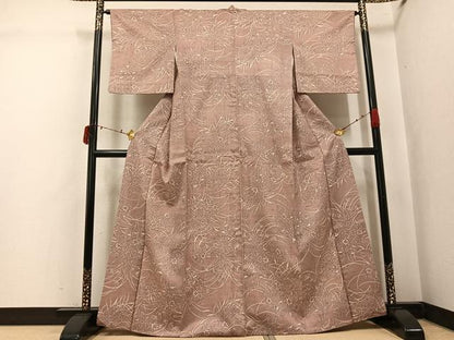 平和屋着物●上質な小紋　生紬　ろうけつ染　草花文　正絹　逸品　AABJ3889ph