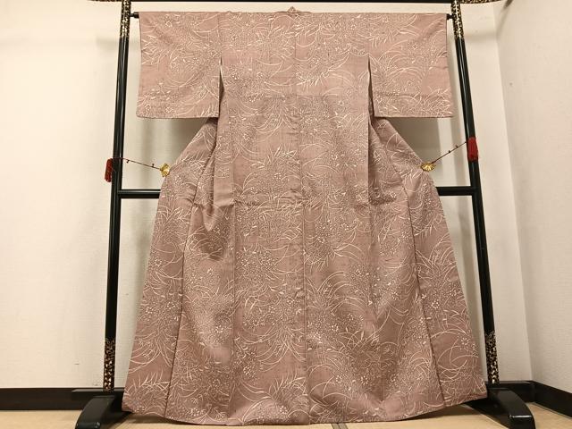 平和屋着物●上質な小紋　生紬　ろうけつ染　草花文　正絹　逸品　AABJ3889ph