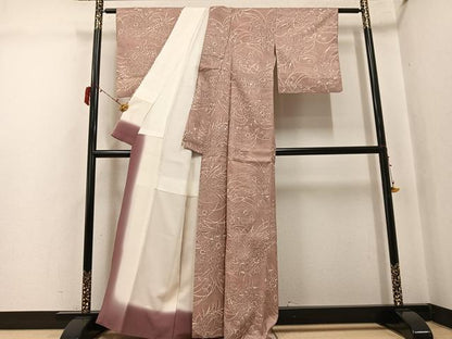 平和屋着物●上質な小紋　生紬　ろうけつ染　草花文　正絹　逸品　AABJ3889ph