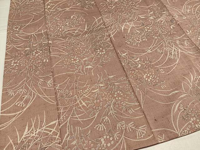 平和屋着物●上質な小紋　生紬　ろうけつ染　草花文　正絹　逸品　AABJ3889ph
