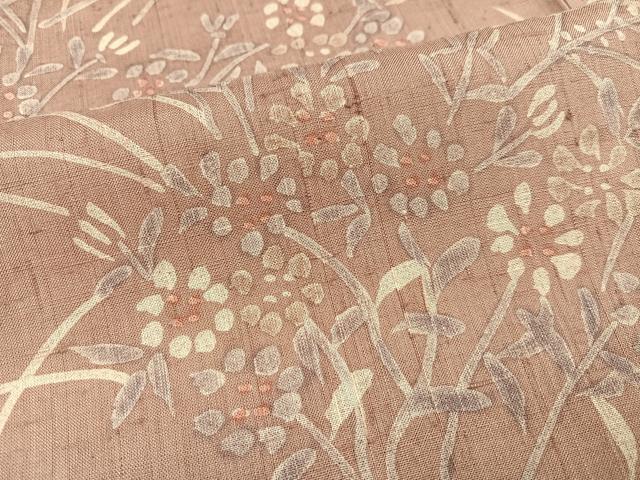平和屋着物●上質な小紋　生紬　ろうけつ染　草花文　正絹　逸品　AABJ3889ph