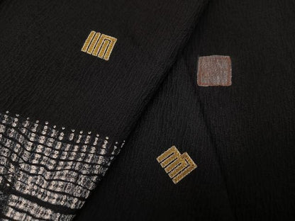 平和屋着物●訪問着　作家物　絞り　刺繍　源氏香　黒地　正絹　逸品　AABJ3890ph