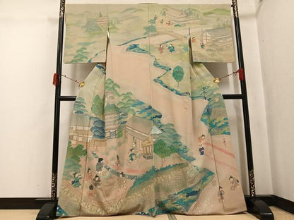 平和屋着物●訪問着　作家物　童子風景文　正絹　逸品　AABJ3892ph