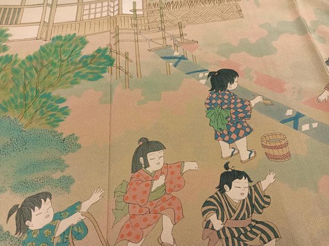 平和屋着物●訪問着　作家物　童子風景文　正絹　逸品　AABJ3892ph