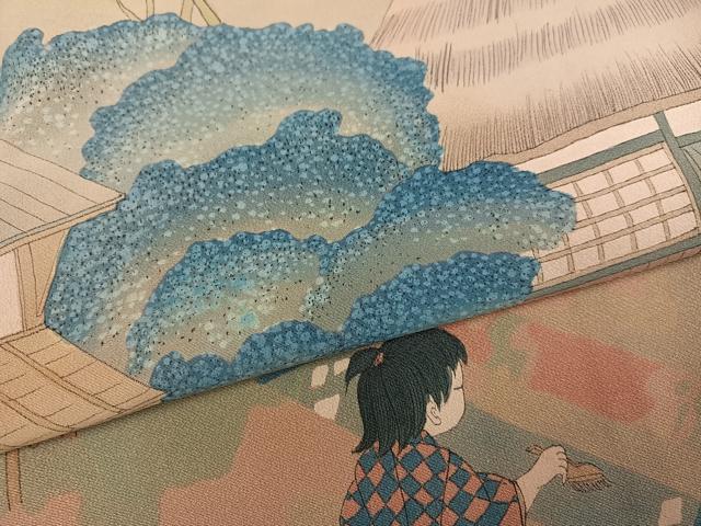 平和屋着物●訪問着　作家物　童子風景文　正絹　逸品　AABJ3892ph