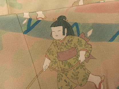 平和屋着物●訪問着　作家物　童子風景文　正絹　逸品　AABJ3892ph