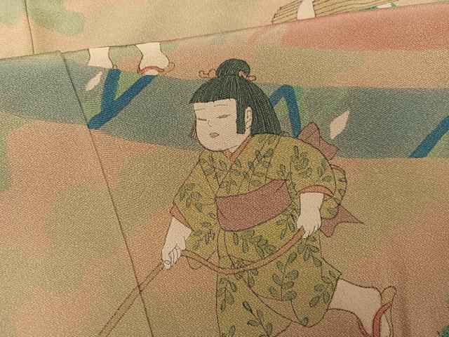 平和屋着物●訪問着　作家物　童子風景文　正絹　逸品　AABJ3892ph