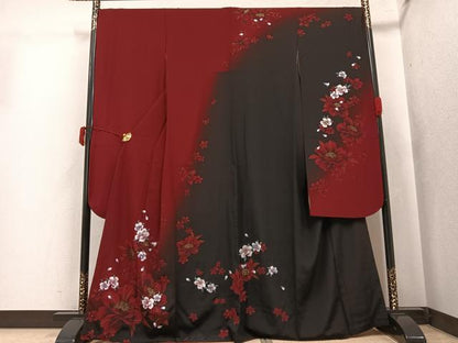 平和屋着物●豪華振袖　舞花文　暈し染め　金彩　正絹　逸品　AABJ3893ph
