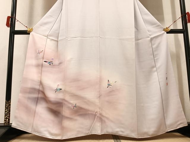 平和屋着物●染色作家　草野一騎　訪問着　舞蝶文　暈し染め　銀彩　正絹　逸品　AABJ3894ph