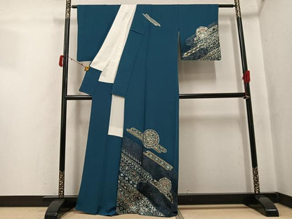 平和屋着物●訪問着　鏡裏飛鶴花文　暈し染め　金彩　正絹　逸品　AABJ3896ph