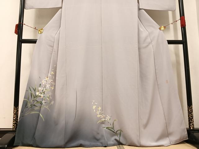 平和屋着物●十日町友禅　女流作家　遠田藤舟 　訪問着　草花文　暈し染め　丹後ちりめん　反端付き　正絹　逸品　AABJ3897ph