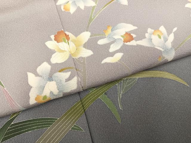 平和屋着物●十日町友禅　女流作家　遠田藤舟 　訪問着　草花文　暈し染め　丹後ちりめん　反端付き　正絹　逸品　AABJ3897ph