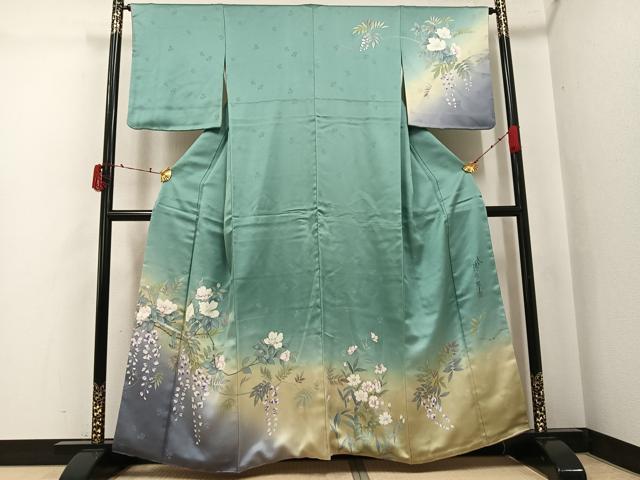 平和屋着物●二代目清次郎　手描き　訪問着　草花文　暈し染め　正絹　逸品　AABJ3901ph