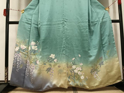 平和屋着物●二代目清次郎　手描き　訪問着　草花文　暈し染め　正絹　逸品　AABJ3901ph