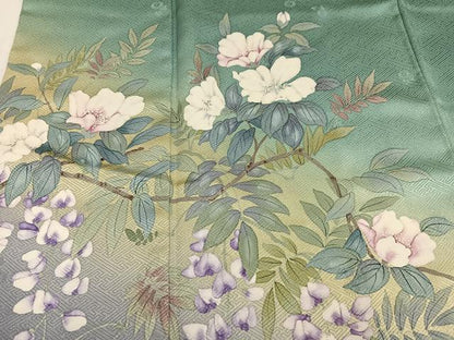 平和屋着物●二代目清次郎　手描き　訪問着　草花文　暈し染め　正絹　逸品　AABJ3901ph