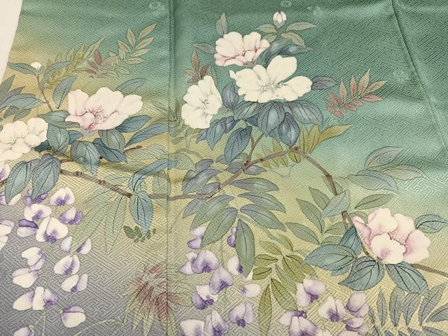 平和屋着物●二代目清次郎　手描き　訪問着　草花文　暈し染め　正絹　逸品　AABJ3901ph