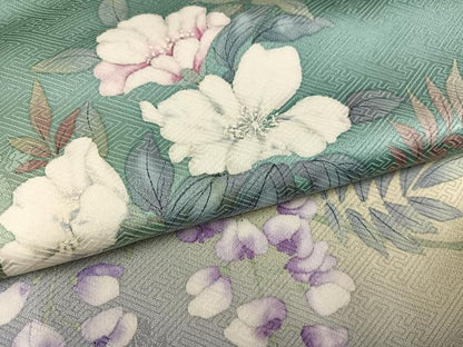 平和屋着物●二代目清次郎　手描き　訪問着　草花文　暈し染め　正絹　逸品　AABJ3901ph