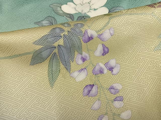 平和屋着物●二代目清次郎　手描き　訪問着　草花文　暈し染め　正絹　逸品　AABJ3901ph
