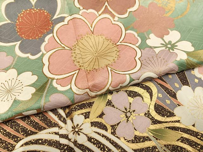平和屋着物●豪華振袖　駒刺繍　立波花文　暈し染め　金彩　正絹　逸品　AABJ3902ph