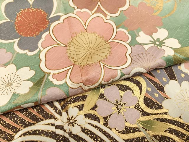 平和屋着物●豪華振袖　駒刺繍　立波花文　暈し染め　金彩　正絹　逸品　AABJ3902ph