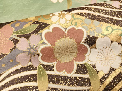 平和屋着物●豪華振袖　駒刺繍　立波花文　暈し染め　金彩　正絹　逸品　AABJ3902ph