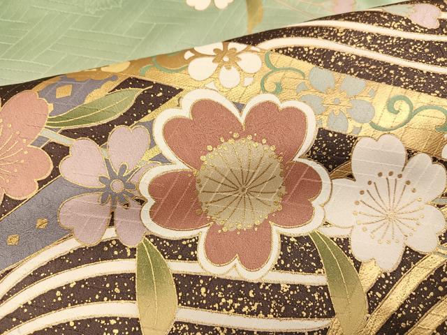平和屋着物●豪華振袖　駒刺繍　立波花文　暈し染め　金彩　正絹　逸品　AABJ3902ph