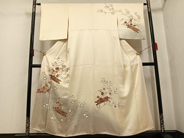 平和屋着物●訪問着　駒刺繍　花筏文　暈し染め　金彩　正絹　逸品　AABJ3903ph