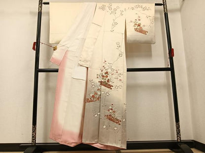 平和屋着物●訪問着　駒刺繍　花筏文　暈し染め　金彩　正絹　逸品　AABJ3903ph
