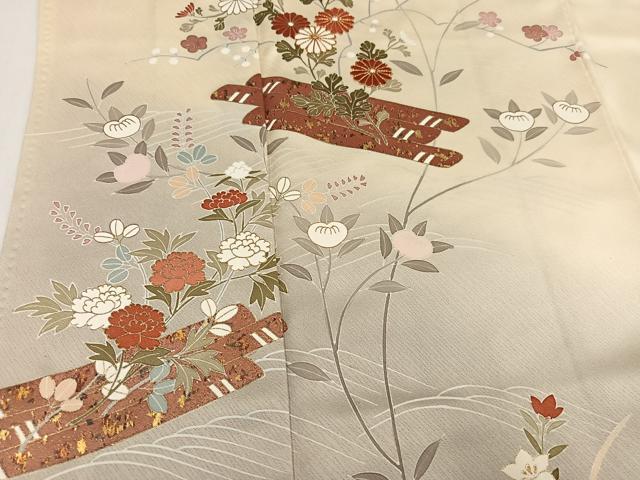 平和屋着物●訪問着　駒刺繍　花筏文　暈し染め　金彩　正絹　逸品　AABJ3903ph