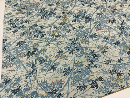 平和屋着物●上質な小紋　藍　型染め　草花文　鬼しぼ縮緬　正絹　逸品　AABJ3905ph