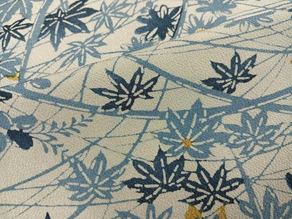 平和屋着物●上質な小紋　藍　型染め　草花文　鬼しぼ縮緬　正絹　逸品　AABJ3905ph